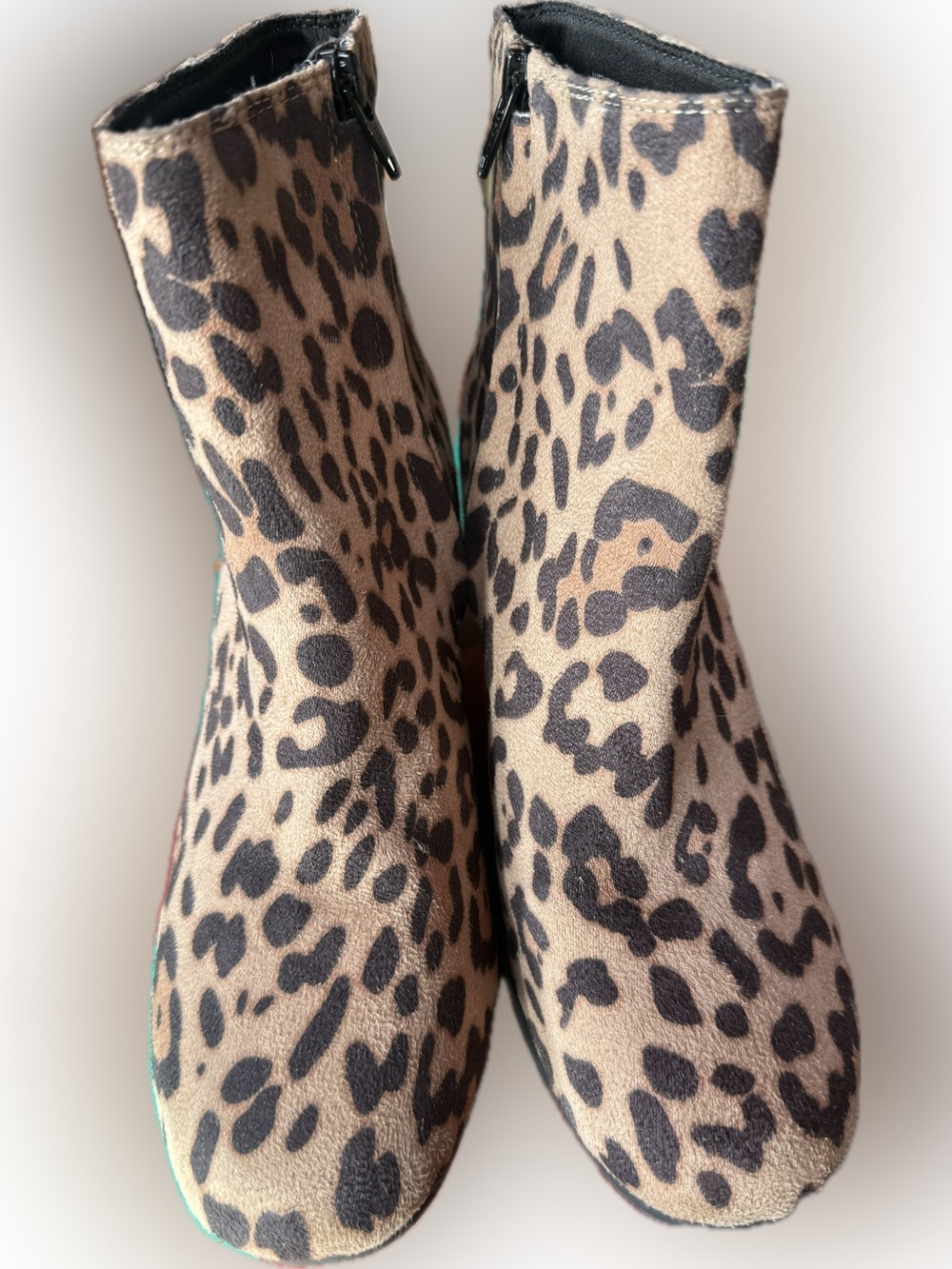 Time and Tru Leopard Print Ankle Boots - Tan and Black
